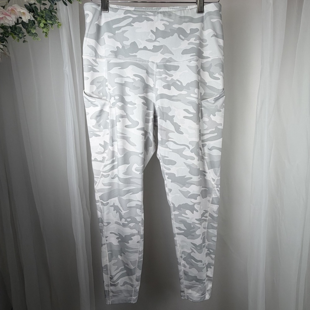 Ododos Women's White Gray Camouflage Yoga Pants - Leggings XL Pockets